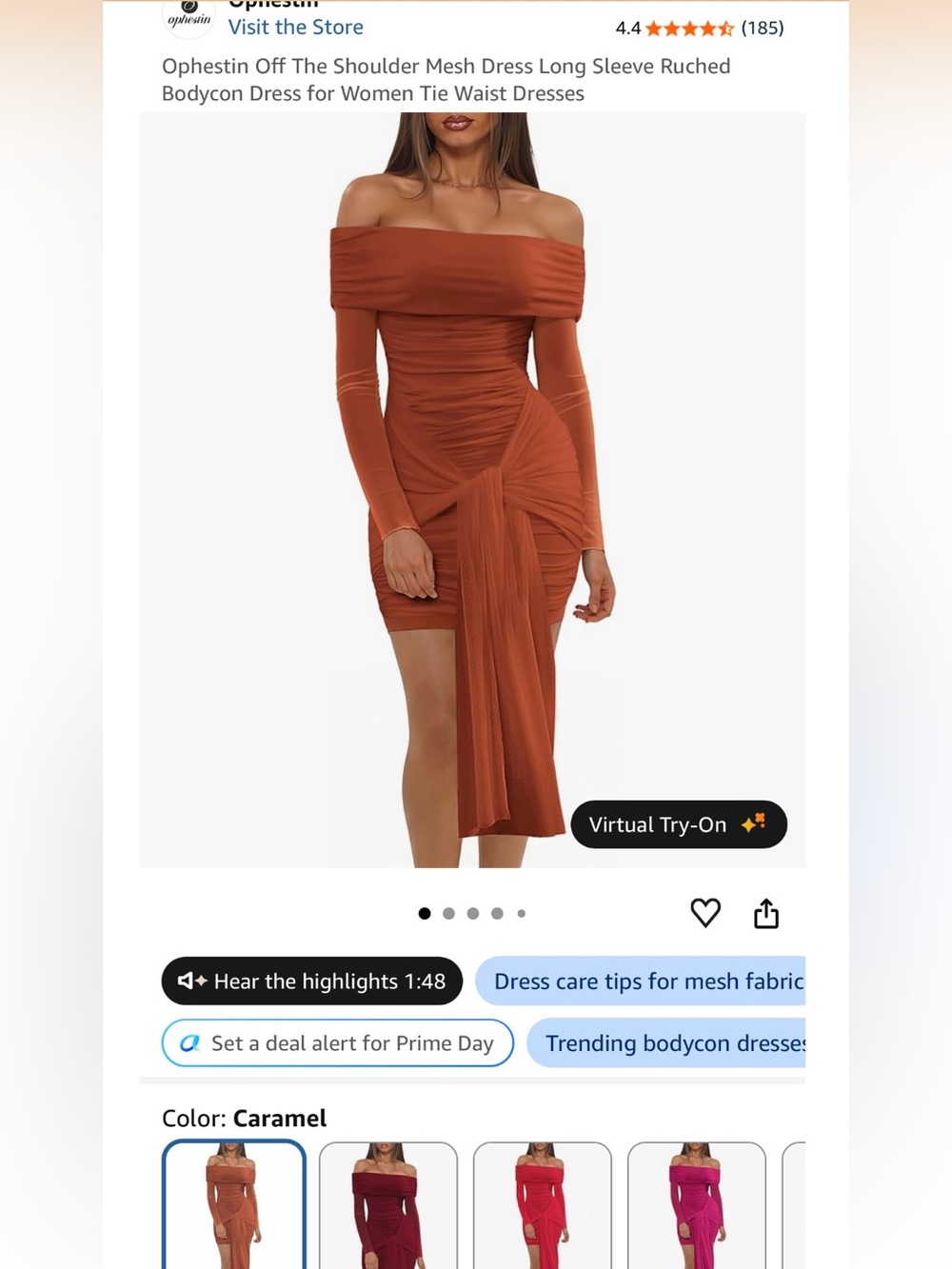 Caramel Off-Shoulder Ruched Bodycon Dress